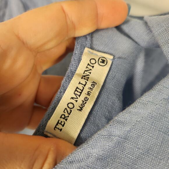 Terzo Millennio Linen Dress M Blue Cottage Minimalist Beach Cottagecore‎ Pastel - Picture 4 of 7